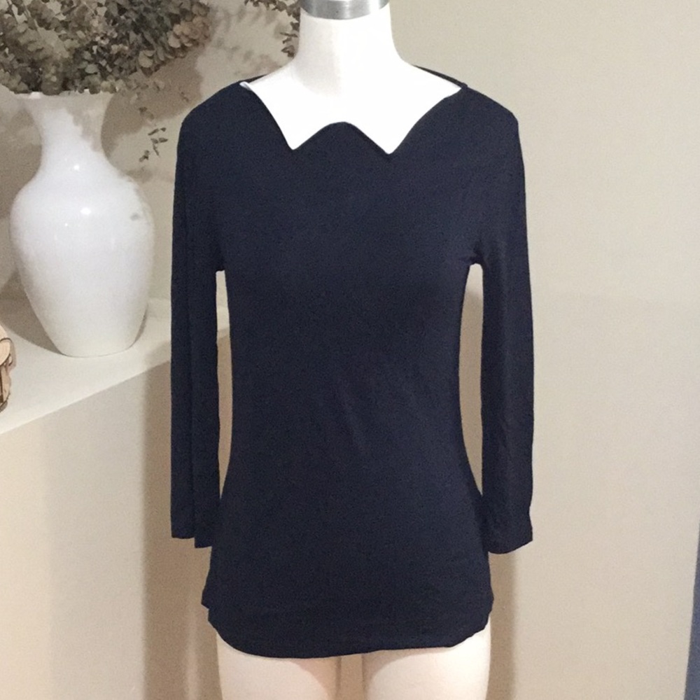 Hobbs contrast collar 3/4 sleeve top